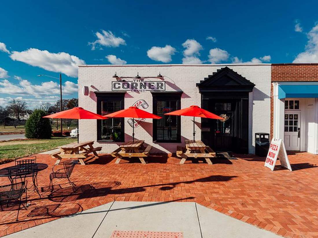 Corner Crust Exterior with outdoor seating
